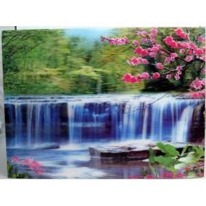   Stereoscopic Print Paint Picture   Waterfall Scene 4