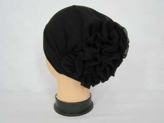 New Rose Flower Hijab Scarf Cap Bonnet Chemo Hat Turban Black  
