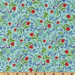  44 Wide Royal Family Floral Aqua Fabric By The Yard 