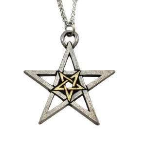  Two tone Double Pentagram Pendant / Necklace: Jewelry