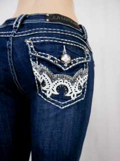 Women L A Idol Jeans white Leather Tribal Tattoo Metallic Stitching.