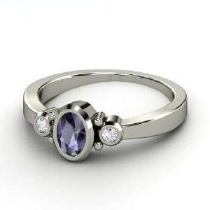  Kira Ring, Oval Iolite Sterling Silver Ring with Diamond 