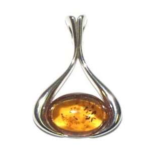  East West Oval Honey Amber & Silver Pendant