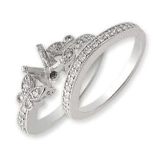   Color) Milgrain Work Bridal Set With Matching Band in 14K White Gold