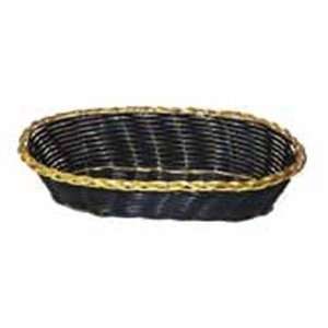    Oblong Black Poly Woven Basket With Gold Trim