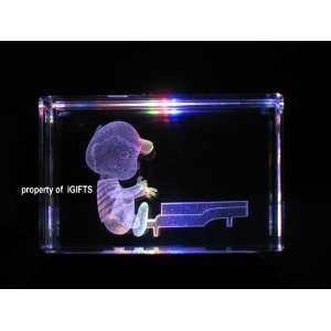   Schroeder Playing Piano 3D Laser Etched Crystal 