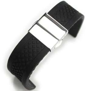  22mm Black Silicone One Piece Watch band, Deployment Clasp 