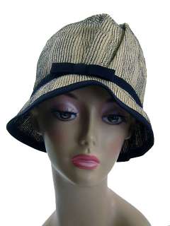 Awesome Vintage Lilly Dache Navy & Natural Cloche Hat  