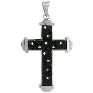   Gun Metal) Christian Cross CZ Pendant w/ 30 inch Bead Ball Chain, 1 15