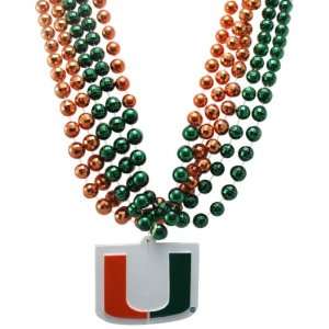  NCAA Miami Team Medallion and Mardi Gras Bead Set Sports 