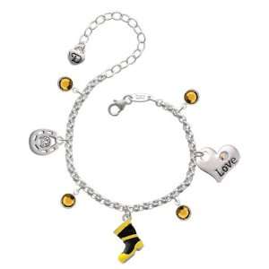   Yellow Enamel Firefighter Boot Love & Luck Charm Bracelet with Topa