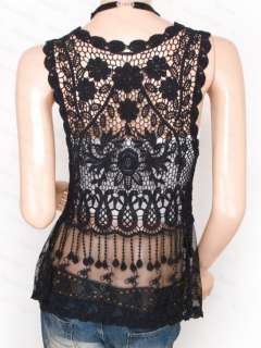 Black Crochet Lace Shrug Cape Bolero Cardigan Top M  