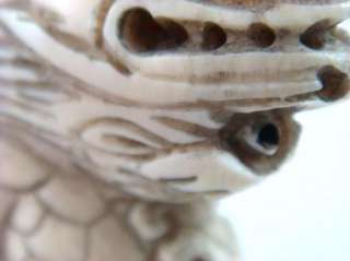   Hand Carved Ox Bone Japanese Netsuke Foo Dog/Lion/Shishi Figure  