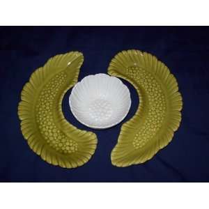 Belmar of California Pottery Flower Leaf Chips and Dip Dish Trays USA 