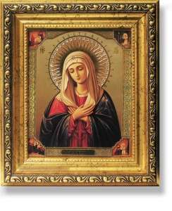 Jeweled Virgin Mary Our Lady Russian Icon Frame Glass  
