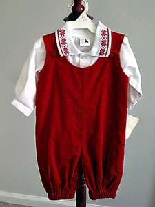 Therese Red Corduroy Romper with White Shirt with Snowflake Trim NWT 