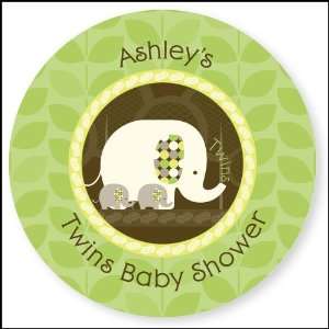  Twin Baby Elephants   24 Round Personalized Baby Shower 