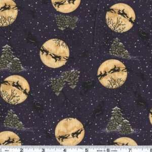  45 Wide Thimbleberries Santa Town Reindeer Flight Navy Fabric 