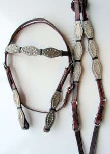 Dark Brown Burgundy Hairon & studded Western Headstall BreastPlate 