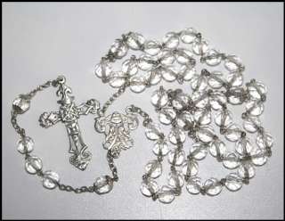 Vintage † STERLING SILVER & FACETED GLASS BEADS ROSARY Ornate 