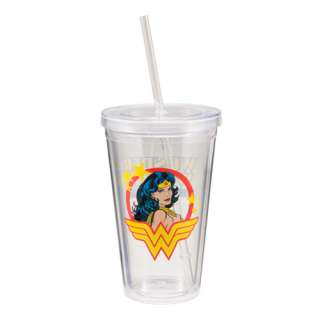 Wonder Woman Face and Name 18 oz Acrylic Travel Cup, NEW UNUSED  
