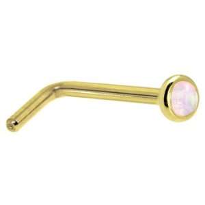   2mm Light Pink Synthetic Opal L Shaped Nose Ring   20 Gauge Jewelry