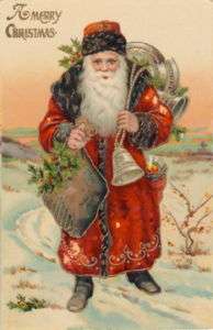 Vintage Red Suited Santa Claus Bells Image Magnet  