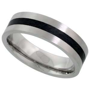   Band Ring Black Stripe Inlay Center Matte Finish Comfort fit, size 7