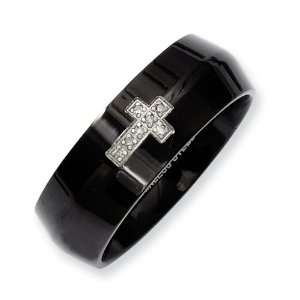  Stainless Steel Black plated w/Diamond Cross Ring Size 7 Jewelry