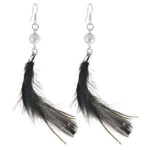   Bead Decor Black Feather Pendant Dangle Earrings for Women: Jewelry