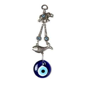  Evil Eye Charm with Silver Fish Motive
