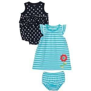   Girls 3 piece Flutter Sleeve Blue Dress & Romper Set (18 Months): Baby