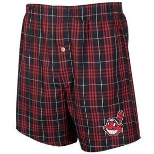   Indians Navy Blue Plaid Event Boxer Shorts (Small): Sports & Outdoors
