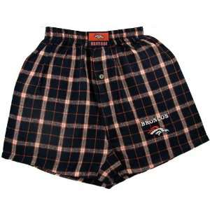   Denver Broncos Navy Blue Plaid Flannel Boxer Shorts: Sports & Outdoors