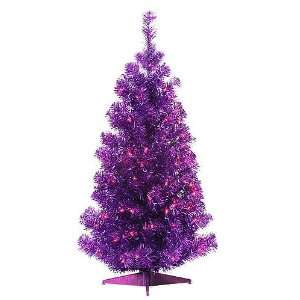   Purple, Pre Lit Metallic Tinsel Pine Christmas Tree