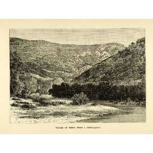 1890 Wood Engraving Valley Tempe Vale Thessaly Greece Pineios River 