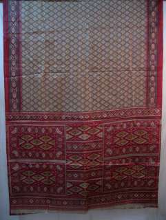 Dark Cream Red Paper Silk Sari Saree Fabric Free Bindis  