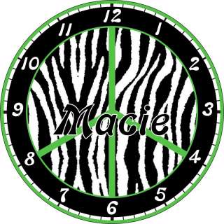 Personalized Zebra Print Lime Green Teen Girls Clock 2  