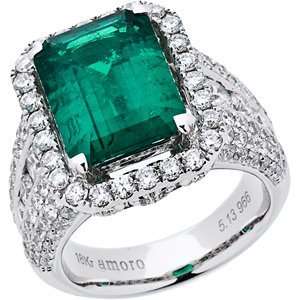   18kt White Gold Unique Colombian Emerald and Diamond Ring Jewelry