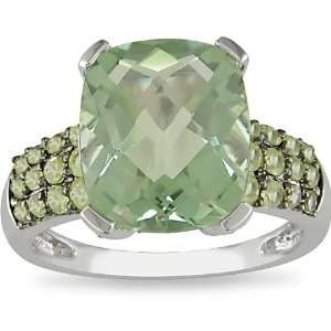    10K White Gold Green Amethyst 1/6ct TDW Diamond Ring: Jewelry