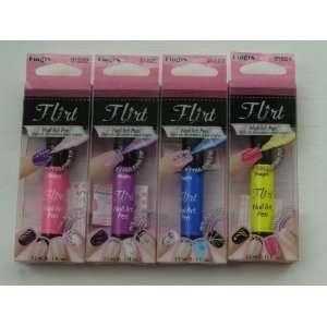   Flirt Nail Art Pen Collection 4 Pens Blue Pink Purple Yellow: Beauty