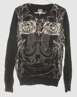 ROAR BLACK EMBOSSED EMBROIDERED GRAPHIC TATOO SHIRT M  