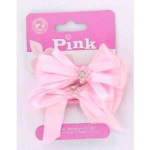  48 Packs of 2 Pink Satin Bow Hair Ties