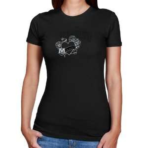   Mountaineers Ladies Black Tattoo Heart T shirt: Sports & Outdoors