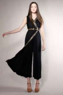 VINTAGE GREEK KEY PRINT JUMPSUIT Vtg 70s Metallic Dress Palazzo Pants 