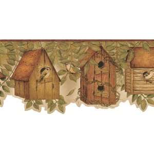  Brown and Rust Country Birdhouses Wallpaper Kitchen 