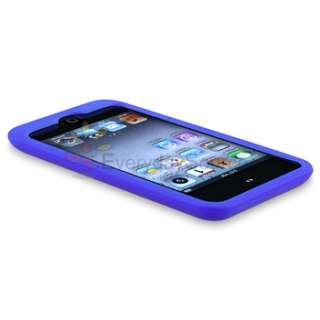 Blue Silicone Gel Skin Soft Case Cover+Privacy Film for iPod Touch 4th 