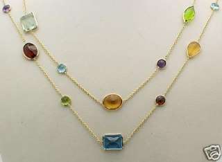   gold multi shaped and multi colored gemstones necklace different