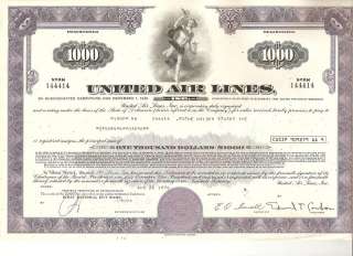 Old United Airlines stock bond certificate aviation 70s  