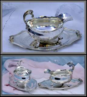   and Champenois Two French Sterling Silver Sauce Boats Trays  